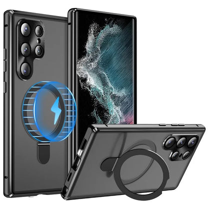 For Samsung Galaxy S22 Ultra 5G Phone Cover Magnetic Matte PC Case with HD Tempered Glass Film