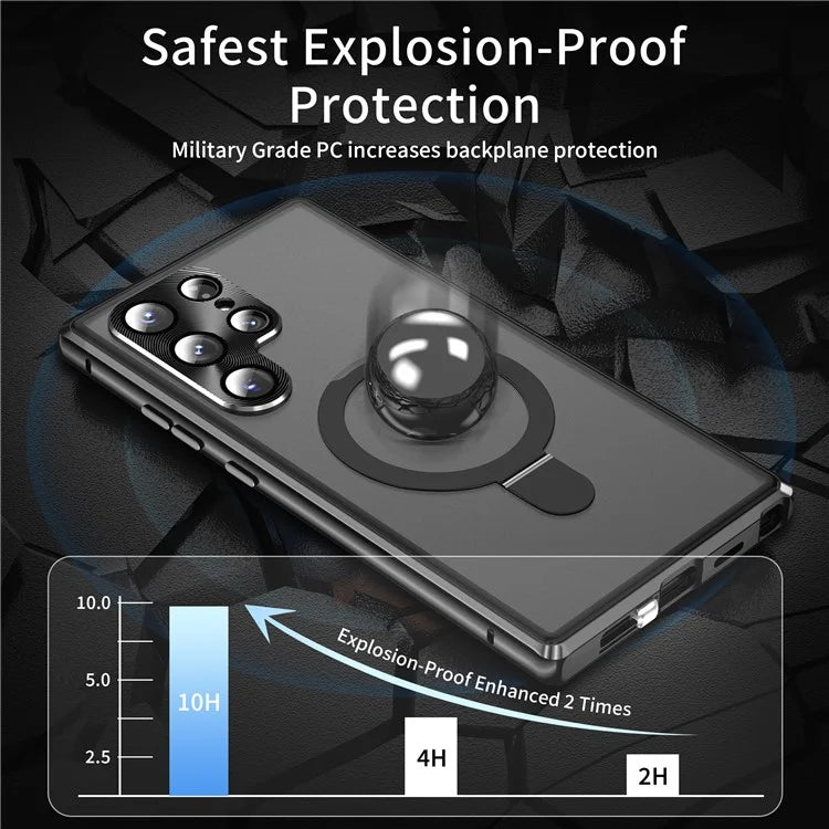 For Samsung Galaxy S22 Ultra 5G Phone Cover Magnetic Matte PC Case with HD Tempered Glass Film