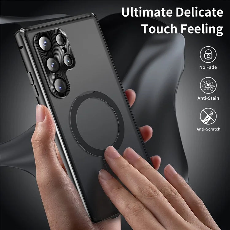 For Samsung Galaxy S22 Ultra 5G Phone Cover Magnetic Matte PC Case with HD Tempered Glass Film