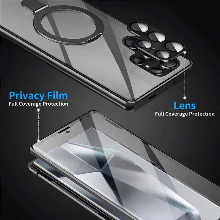 For Samsung Galaxy S22 Ultra 5G Phone Cover Magnetic Matte PC Case with HD Tempered Glass Film