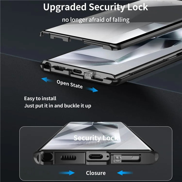 For Samsung Galaxy S22 Ultra 5G Phone Cover Magnetic Matte PC Case with HD Tempered Glass Film