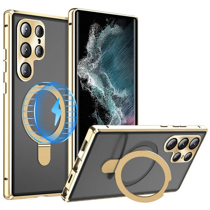 For Samsung Galaxy S22 Ultra 5G Phone Cover Magnetic Matte PC Case with HD Tempered Glass Film
