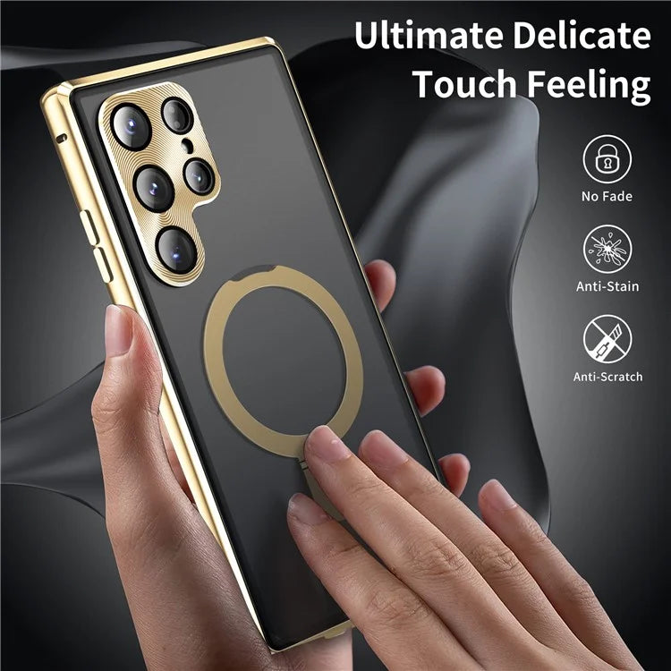 For Samsung Galaxy S22 Ultra 5G Phone Cover Magnetic Matte PC Case with HD Tempered Glass Film