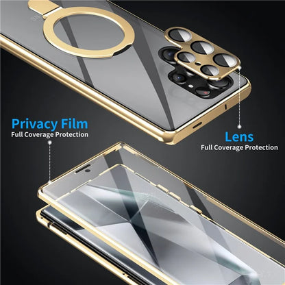 For Samsung Galaxy S22 Ultra 5G Phone Cover Magnetic Matte PC Case with HD Tempered Glass Film