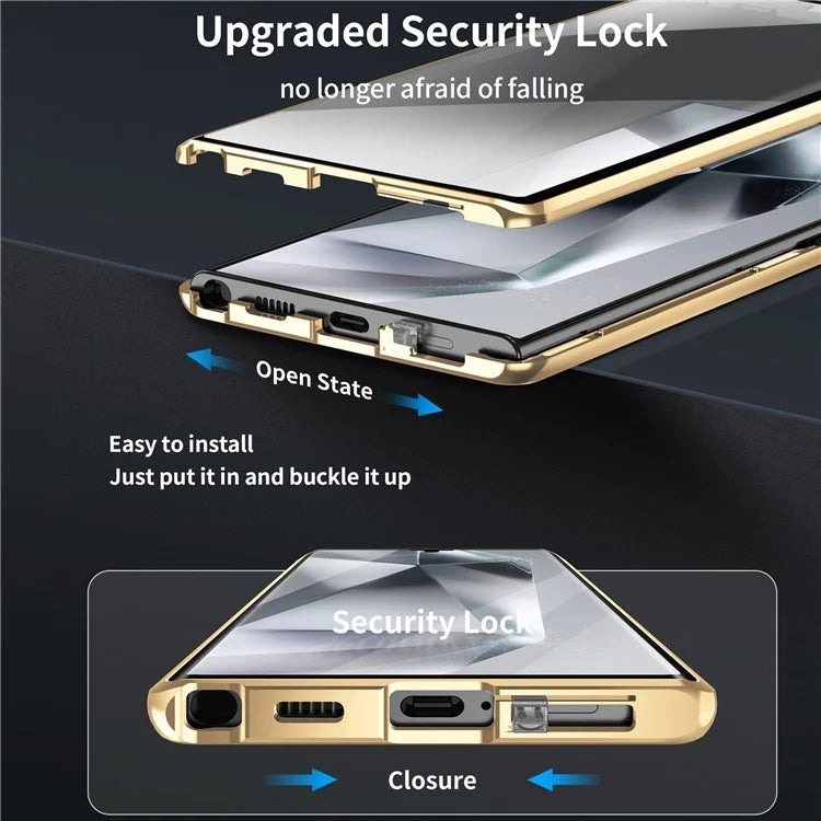 For Samsung Galaxy S22 Ultra 5G Phone Cover Magnetic Matte PC Case with HD Tempered Glass Film
