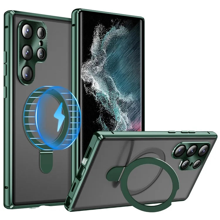 For Samsung Galaxy S22 Ultra 5G Phone Cover Magnetic Matte PC Case with HD Tempered Glass Film