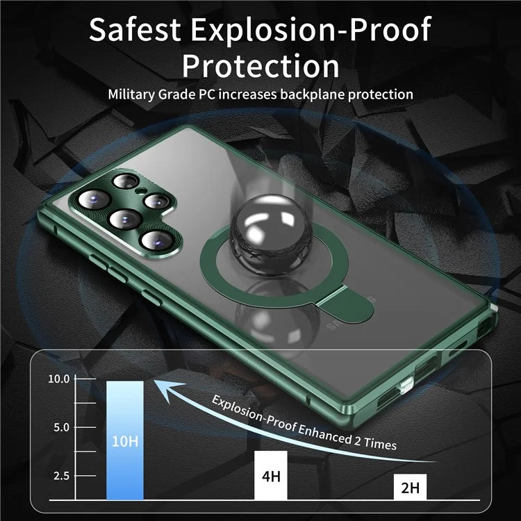 For Samsung Galaxy S22 Ultra 5G Phone Cover Magnetic Matte PC Case with HD Tempered Glass Film