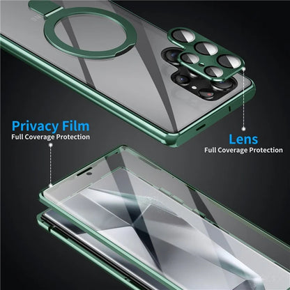 For Samsung Galaxy S22 Ultra 5G Phone Cover Magnetic Matte PC Case with HD Tempered Glass Film