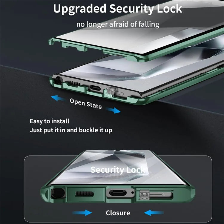 For Samsung Galaxy S22 Ultra 5G Phone Cover Magnetic Matte PC Case with HD Tempered Glass Film