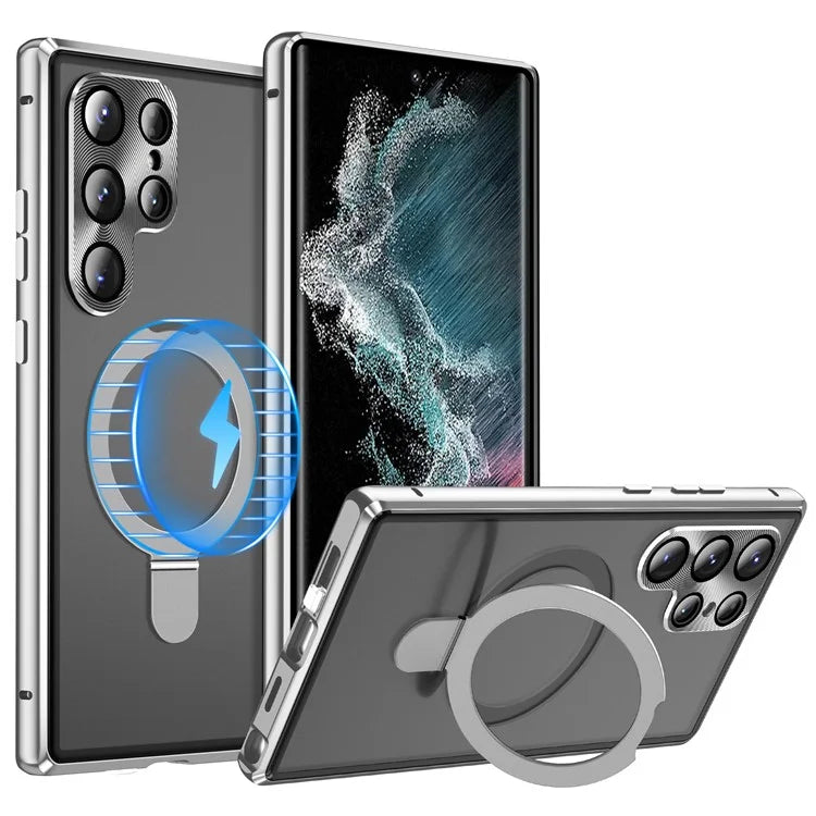 For Samsung Galaxy S22 Ultra 5G Phone Cover Magnetic Matte PC Case with HD Tempered Glass Film