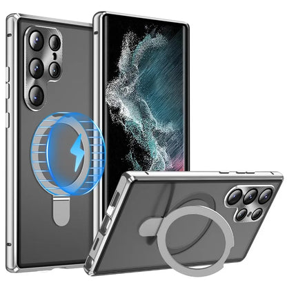 For Samsung Galaxy S22 Ultra 5G Phone Cover Magnetic Matte PC Case with HD Tempered Glass Film