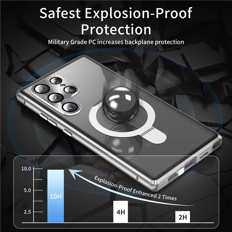 For Samsung Galaxy S22 Ultra 5G Phone Cover Magnetic Matte PC Case with HD Tempered Glass Film