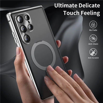 For Samsung Galaxy S22 Ultra 5G Phone Cover Magnetic Matte PC Case with HD Tempered Glass Film