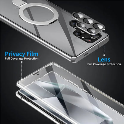 For Samsung Galaxy S22 Ultra 5G Phone Cover Magnetic Matte PC Case with HD Tempered Glass Film