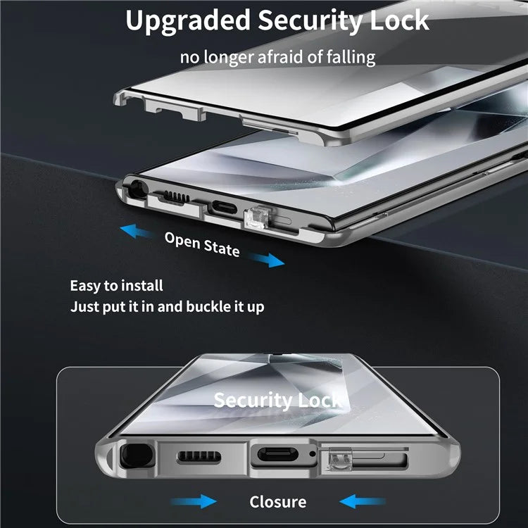 For Samsung Galaxy S22 Ultra 5G Phone Cover Magnetic Matte PC Case with HD Tempered Glass Film