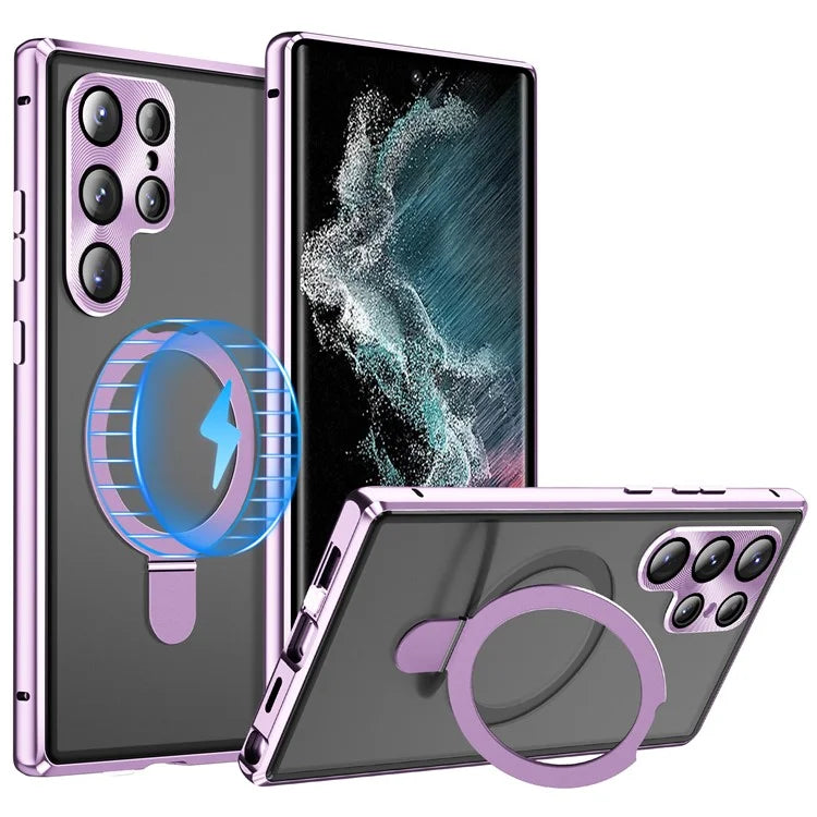 For Samsung Galaxy S22 Ultra 5G Phone Cover Magnetic Matte PC Case with HD Tempered Glass Film