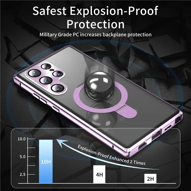 For Samsung Galaxy S22 Ultra 5G Phone Cover Magnetic Matte PC Case with HD Tempered Glass Film