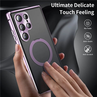 For Samsung Galaxy S22 Ultra 5G Phone Cover Magnetic Matte PC Case with HD Tempered Glass Film