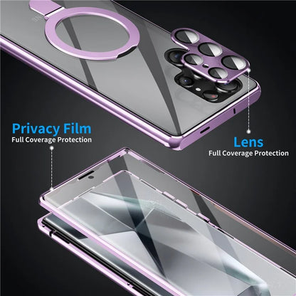 For Samsung Galaxy S22 Ultra 5G Phone Cover Magnetic Matte PC Case with HD Tempered Glass Film