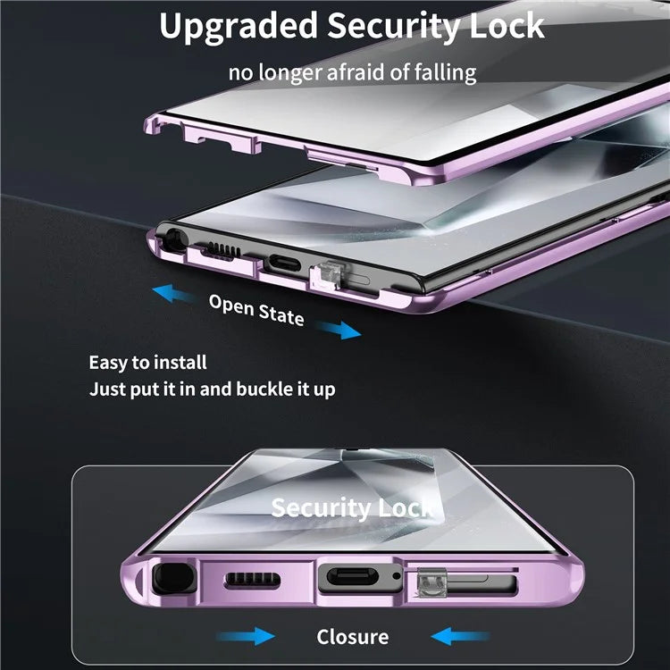 For Samsung Galaxy S22 Ultra 5G Phone Cover Magnetic Matte PC Case with HD Tempered Glass Film