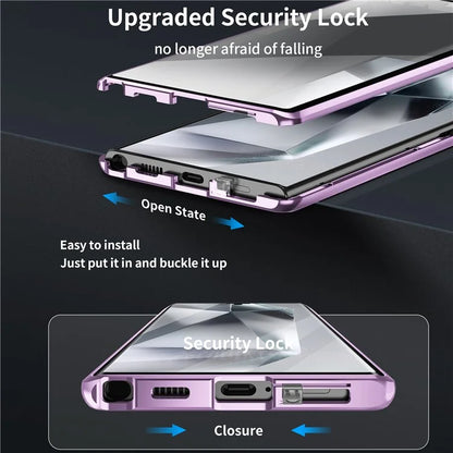 For Samsung Galaxy S22 Ultra 5G Phone Cover Magnetic Matte PC Case with HD Tempered Glass Film