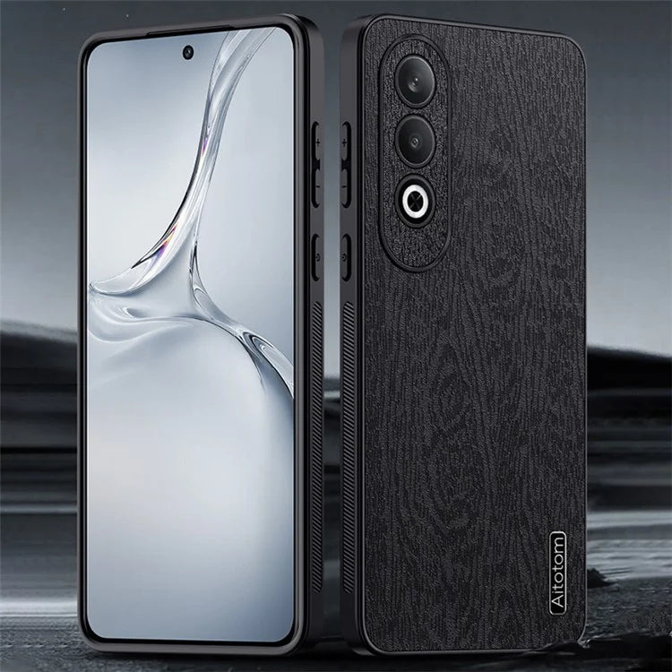 Cell Phone Cases for Oppo K12 Wood Texture PU Leather+PC+TPU Cover