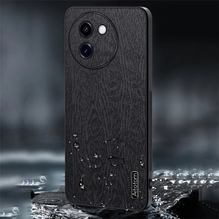 Cell Phone Cases for vivo Y200i 5G Shell Wood Texture PU Leather+PC+TPU Cover