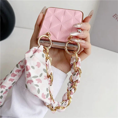 For Samsung Galaxy Z Flip5 5G Case Grid Pattern Leather + PC Electroplating Phone Cover