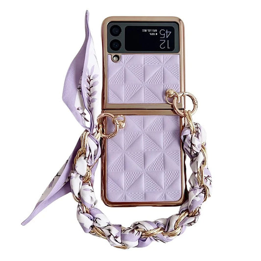For Samsung Galaxy Z Flip3 5G Case Electroplating PU+PC Phone Cover with Strap