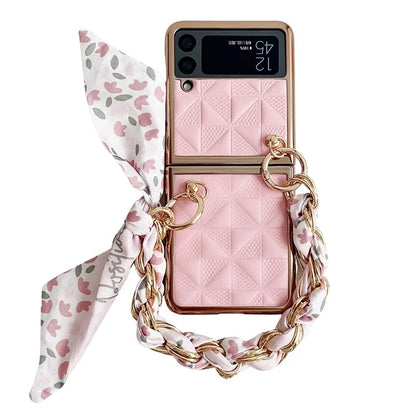 For Samsung Galaxy Z Flip3 5G Case Electroplating PU+PC Phone Cover with Strap