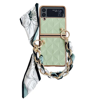 For Samsung Galaxy Z Flip3 5G Case Electroplating PU+PC Phone Cover with Strap
