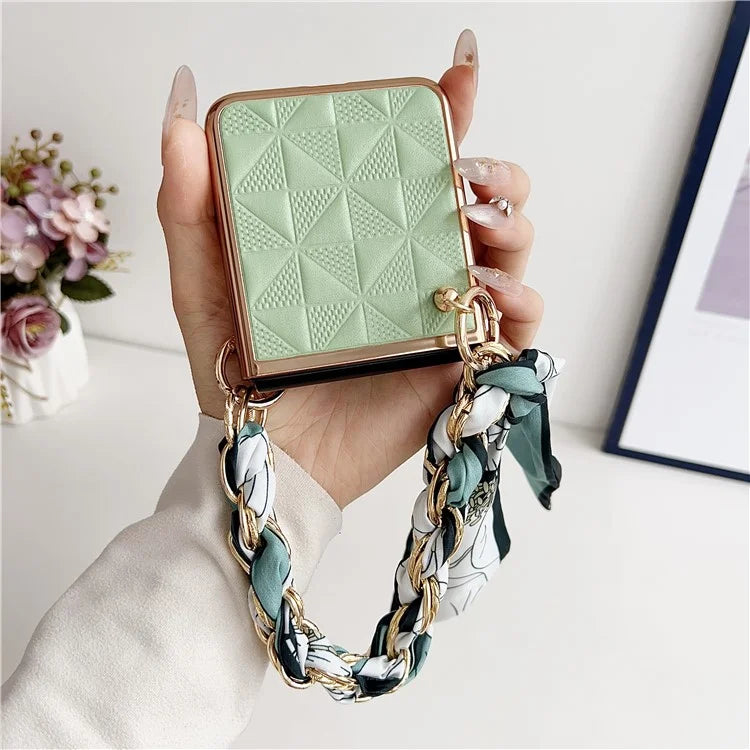 For Samsung Galaxy Z Flip3 5G Case Electroplating PU+PC Phone Cover with Strap