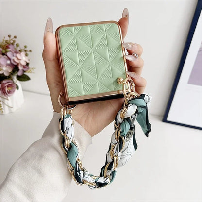 For Samsung Galaxy Z Flip3 5G Case Electroplating PU+PC Phone Cover with Strap