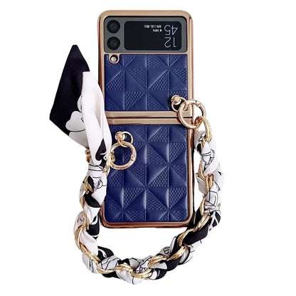 For Samsung Galaxy Z Flip3 5G Case Electroplating PU+PC Phone Cover with Strap