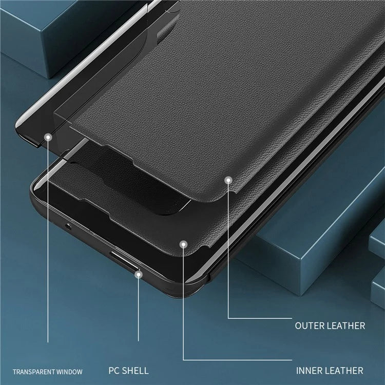 For Samsung Galaxy M55 5G / C55 5G / F55 5G Leather Case Stand Phone Cover with View Window