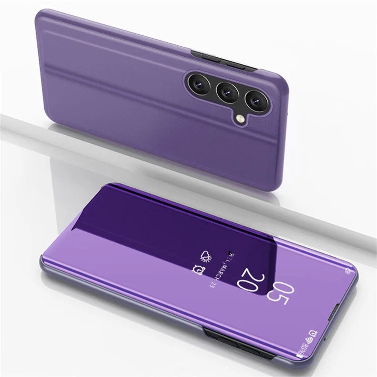 For Samsung Galaxy M55 5G / C55 5G / F55 5G Case Mirror Design View Window Stand Leather Phone Cover  /  Blue