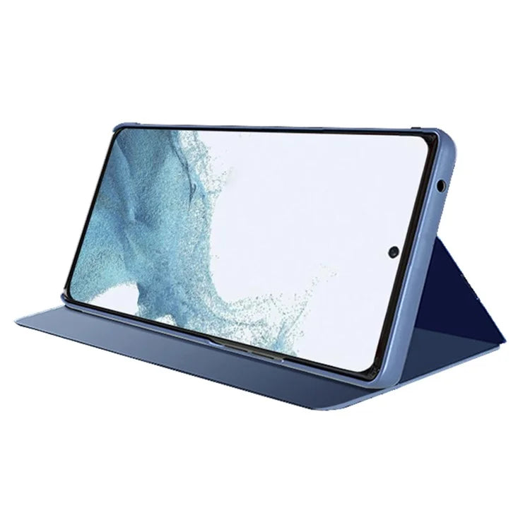 For Samsung Galaxy M55 5G / C55 5G / F55 5G Case Mirror Design View Window Stand Leather Phone Cover  /  Blue