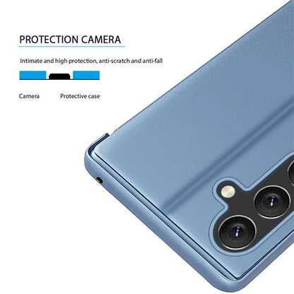 For Samsung Galaxy M55 5G / C55 5G / F55 5G Case Mirror Design View Window Stand Leather Phone Cover  /  Blue