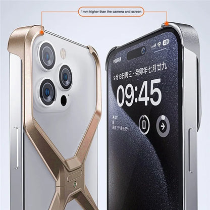 For iPhone 15 Pro Max Metal Phone Case X-Shape Frameless X-Shaped Back Cover