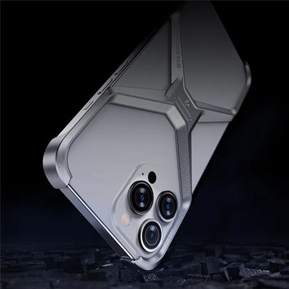 For iPhone 15 Pro Max Metal Phone Case X-Shape Frameless X-Shaped Back Cover
