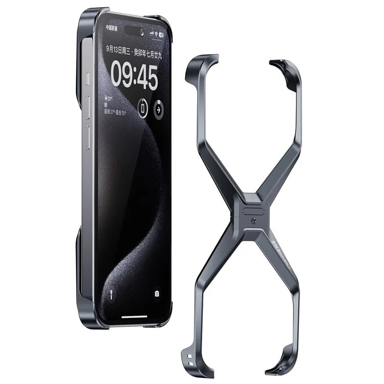 For iPhone 15 Pro Max Metal Phone Case X-Shape Frameless X-Shaped Back Cover