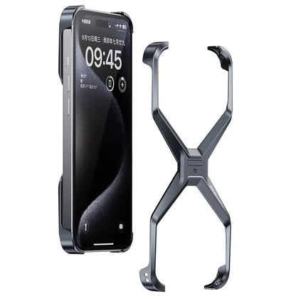 For iPhone 15 Pro Max Metal Phone Case X-Shape Frameless X-Shaped Back Cover
