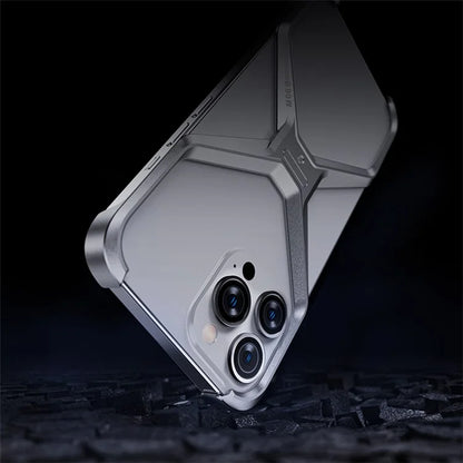 For iPhone 15 Pro Max Metal Phone Case X-Shape Frameless X-Shaped Back Cover