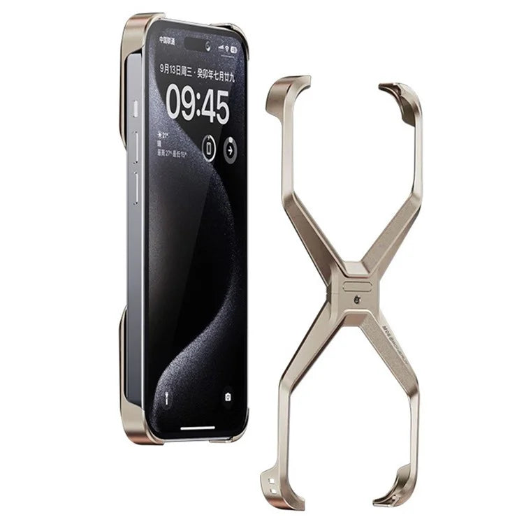 For iPhone 14 Pro Frameless Case X-Shape Minimalist Aluminium Alloy Slim Bumper Case