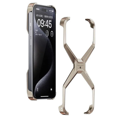 For iPhone 14 Pro Frameless Case X-Shape Minimalist Aluminium Alloy Slim Bumper Case