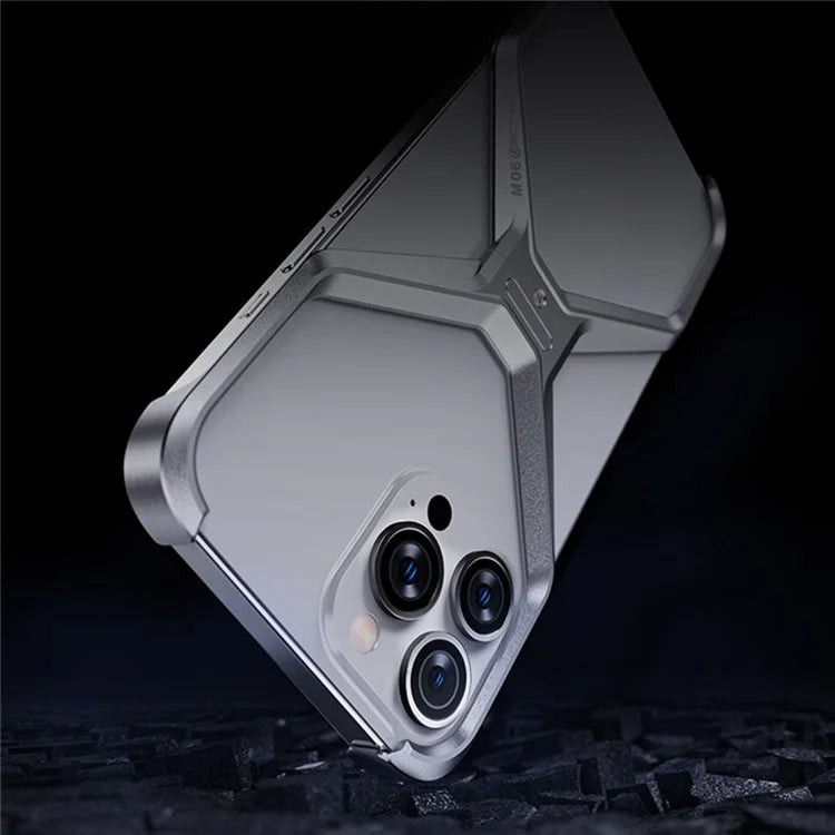 For iPhone 14 Pro Frameless Case X-Shape Minimalist Aluminium Alloy Slim Bumper Case