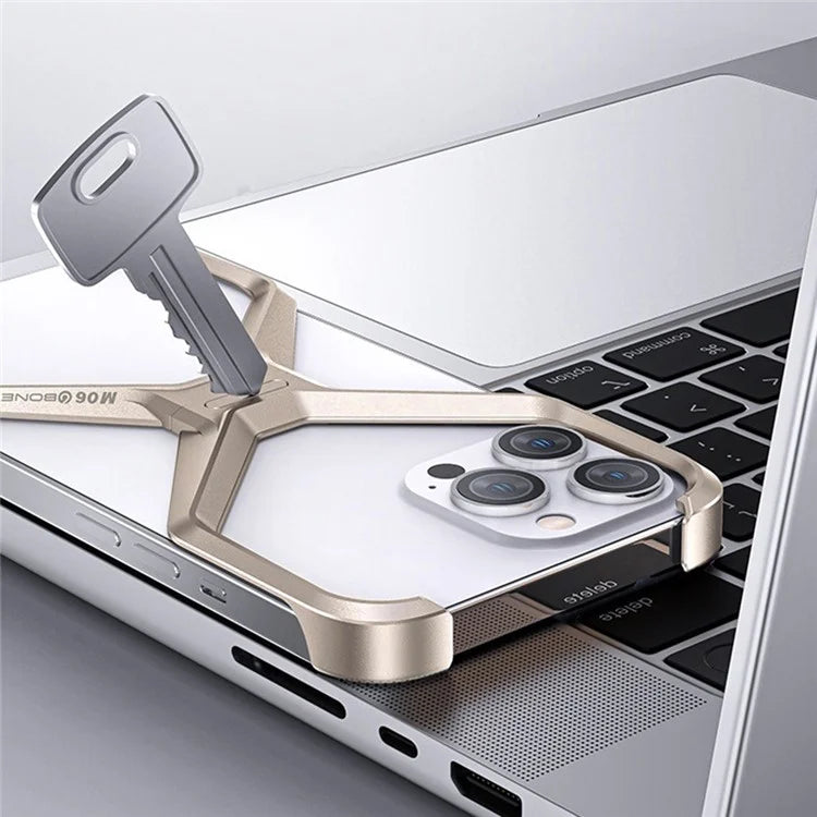 For iPhone 14 Pro Frameless Case X-Shape Minimalist Aluminium Alloy Slim Bumper Case