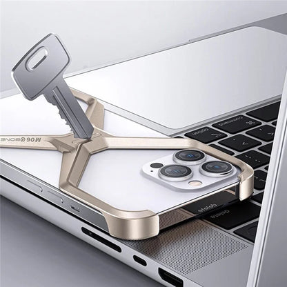For iPhone 14 Pro Frameless Case X-Shape Minimalist Aluminium Alloy Slim Bumper Case