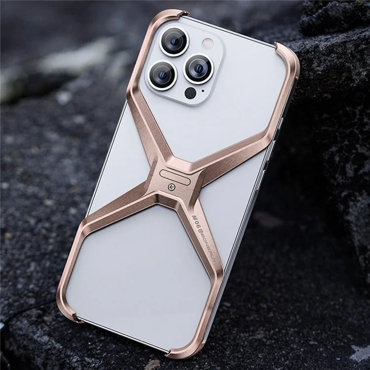 For iPhone 14 Pro Frameless Case X-Shape Minimalist Aluminium Alloy Slim Bumper Case
