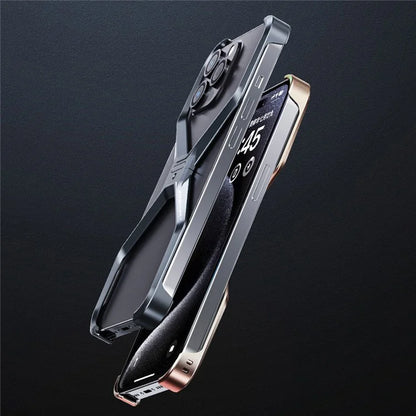 For iPhone 14 Pro Frameless Case X-Shape Minimalist Aluminium Alloy Slim Bumper Case